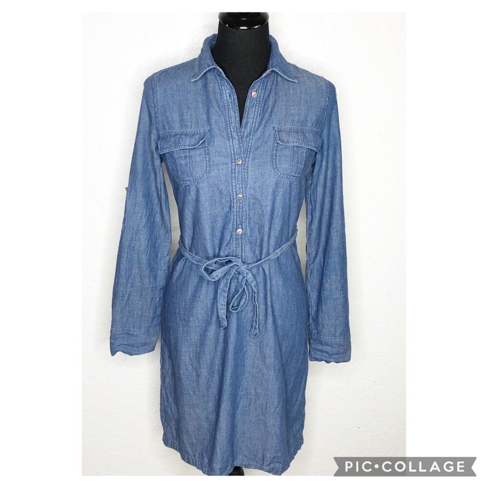 Vineyard Vines blue denim chambray popover shirt dress size 2